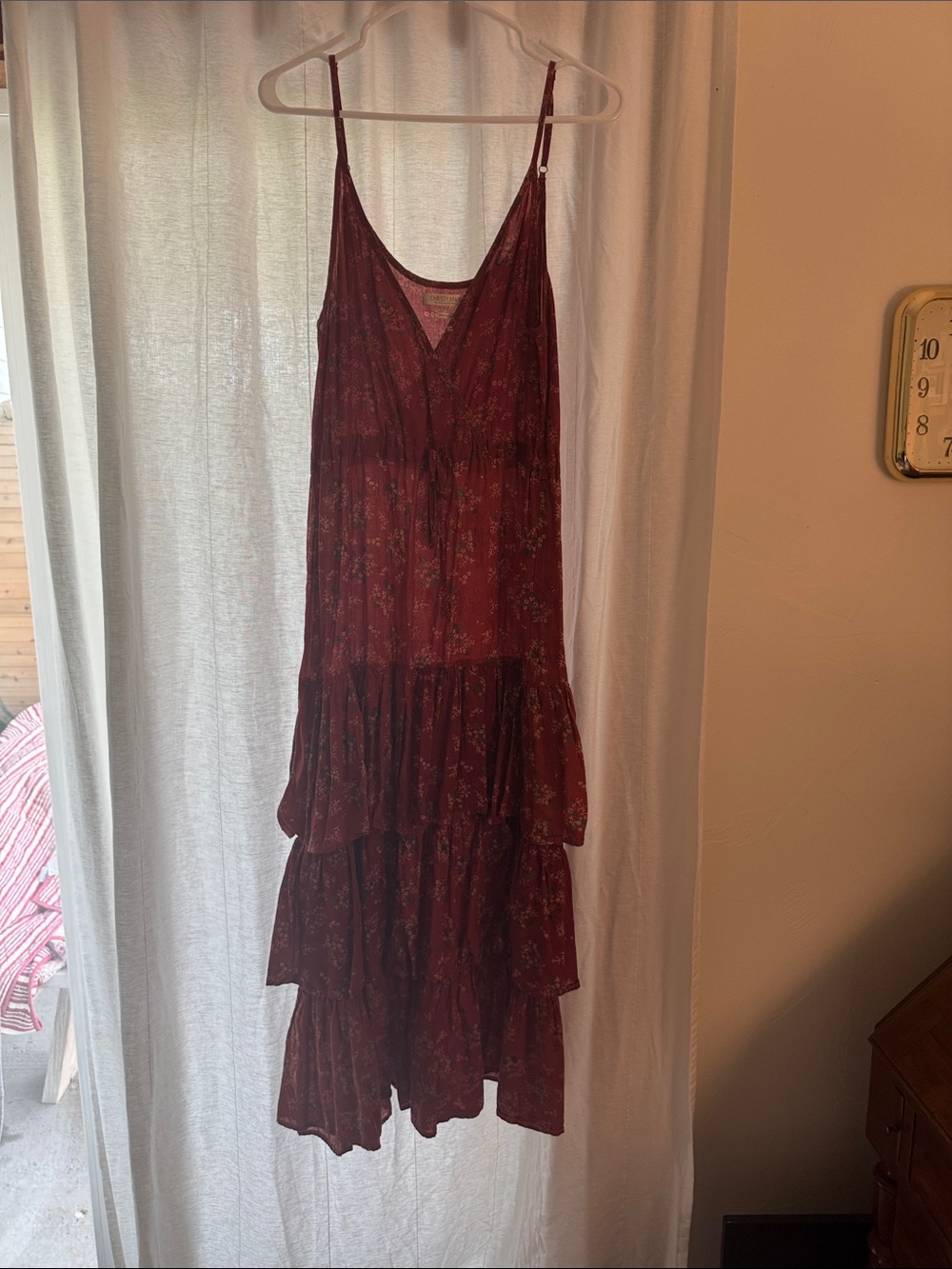 Red Velvet Tiered V-Neck Slip Dress